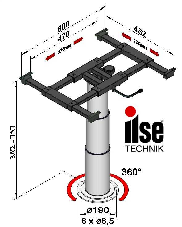 ILSE TECHNIK 5962G06 360° Dönebilen İleri Geri Kaydırmalı Karavan Masa Ayağı