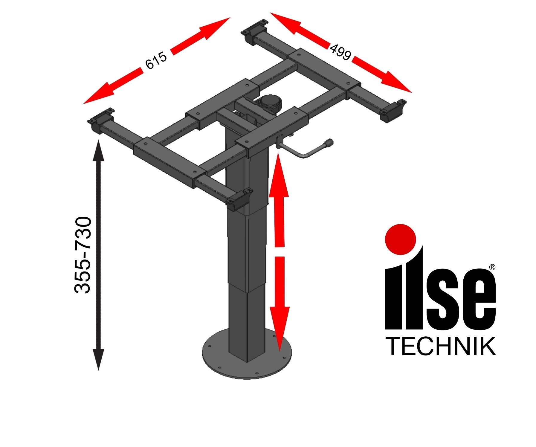 ILSE TECHNIK 5755G06 Zemine Vidalanabilir Yükseklik Ayarlı Ileri Geri Kaydırmalı Karavan Masa Ayağı