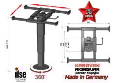 ILSE TECHNIK 5963A08 360° Dönebilen İleri Geri Kaydırmalı Karavan Masa Ayağı